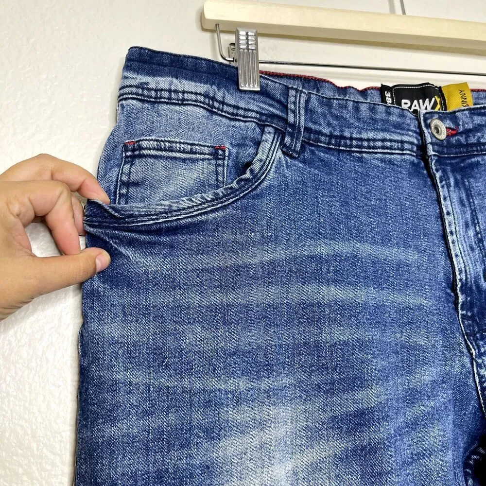 Raw X Skinny Jeans Mens 38x32 Actual 38x30 Medium Wash Stretch Denim Pockets